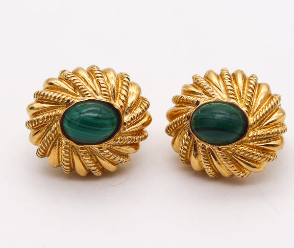 TIFFANY & CO. 1970 Schlumberger Clips-On Earrings In 18Kt Gold With Malachites