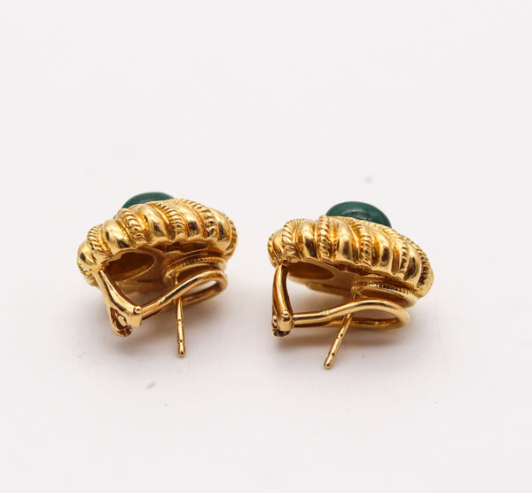 TIFFANY & CO. 1970 Schlumberger Clips-On Earrings In 18Kt Gold With Malachites