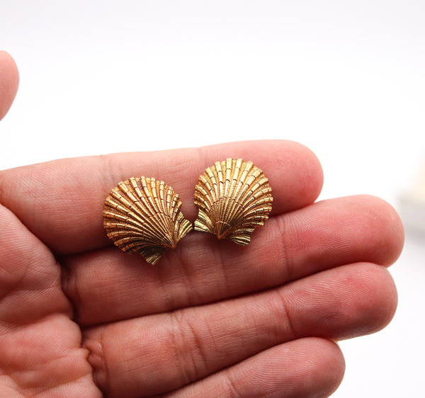 TIFFANY & CO. 1970 Schlumberger Sea Shells Clips-On Earrings In 18Kt Yellow Gold