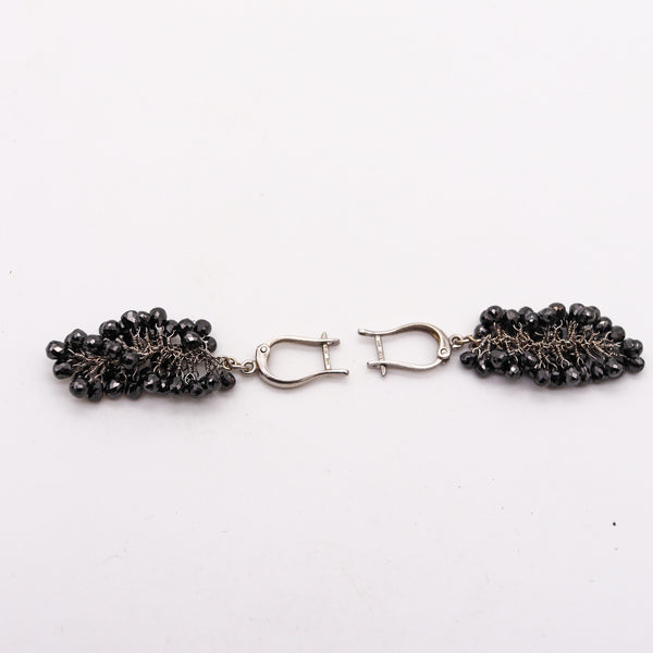 -Contemporary Earrings With Black Diamonds In 14Kt Gold 27.50 Ctw Briolettes Cuts