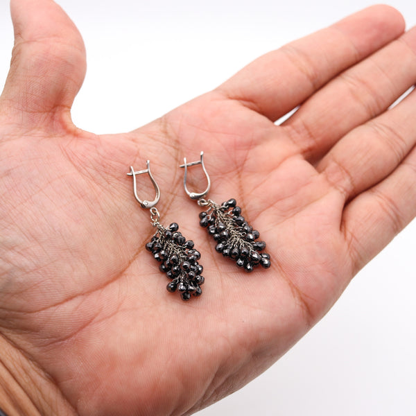 -Contemporary Earrings With Black Diamonds In 14Kt Gold 27.50 Ctw Briolettes Cuts
