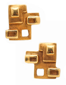 BURLE MARX 1970 Geometric Pair Of Clips-On Earrings In Solid 18Kt Yellow Gold