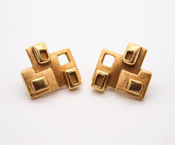 BURLE MARX 1970 Geometric Pair Of Clips-On Earrings In Solid 18Kt Yellow Gold