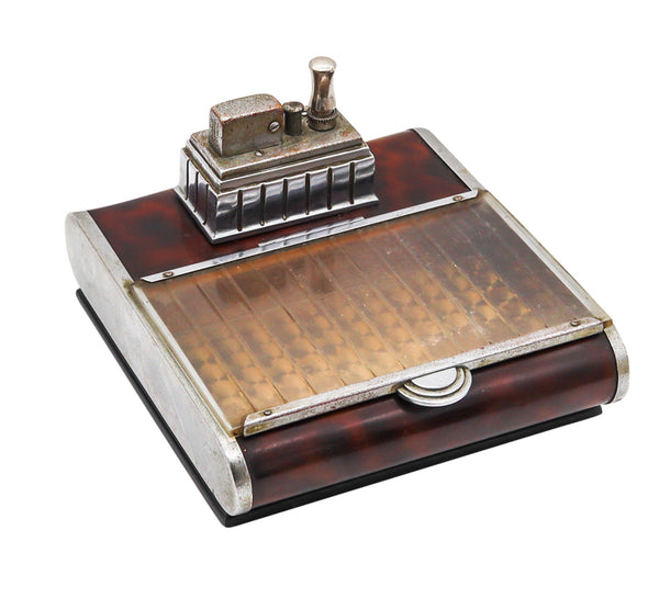 RONSON USA 1939 Art Deco Lacquered Cigarette Dispenser Desk Box With Touch Tip Lighter