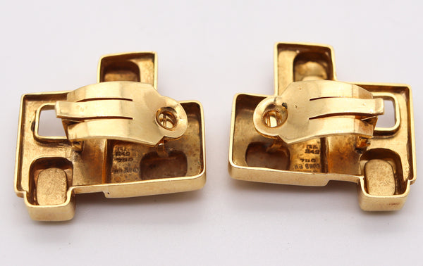 BURLE MARX 1970 Geometric Pair Of Clips-On Earrings In Solid 18Kt Yellow Gold