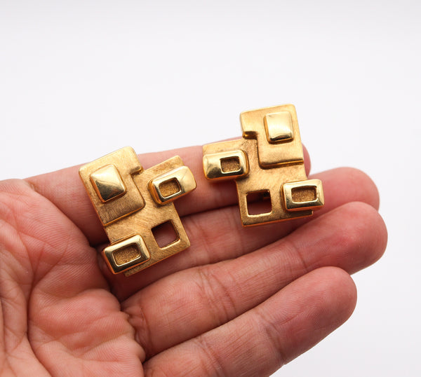 BURLE MARX 1970 Geometric Pair Of Clips-On Earrings In Solid 18Kt Yellow Gold