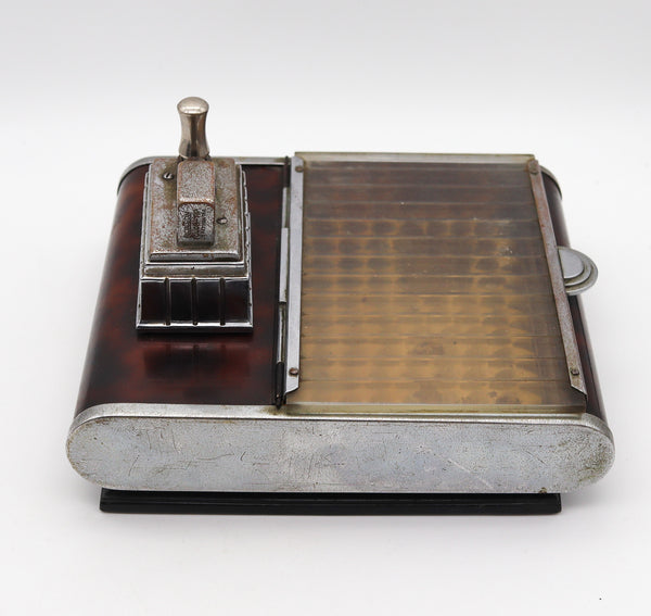 RONSON USA 1939 Art Deco Lacquered Cigarette Dispenser Desk Box With Touch Tip Lighter