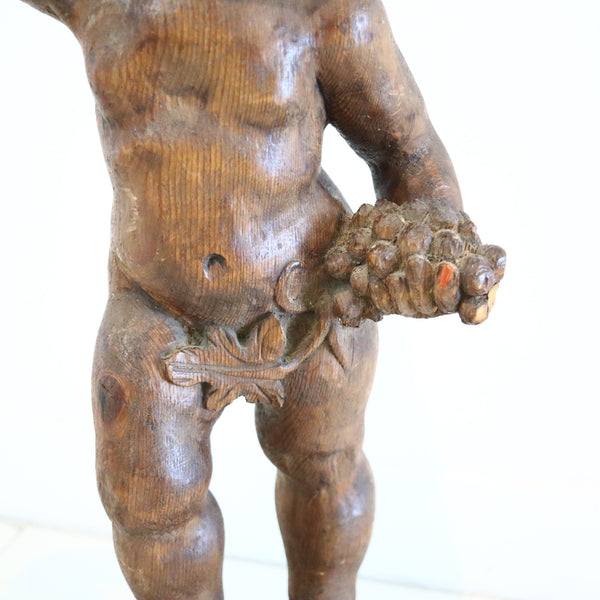 BACCHUS 18th Century German Standing Sculpture of Bacchus In Carved Wood