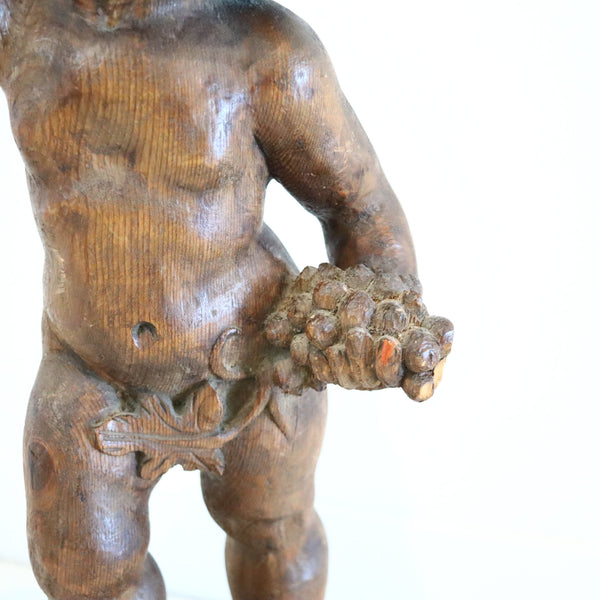 BACCHUS 18th Century German Standing Sculpture of Bacchus In Carved Wood