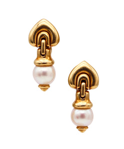 BVLGARI Roma Clips-On Dangle Earrings In 18Kt Yellow Gold With White Pearls