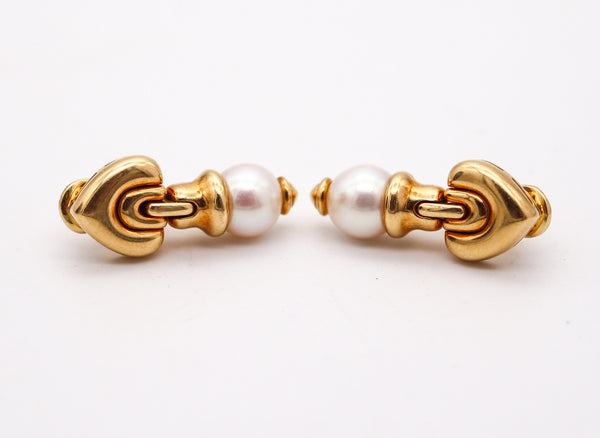 BVLGARI Roma Clips-On Dangle Earrings In 18Kt Yellow Gold With White Pearls