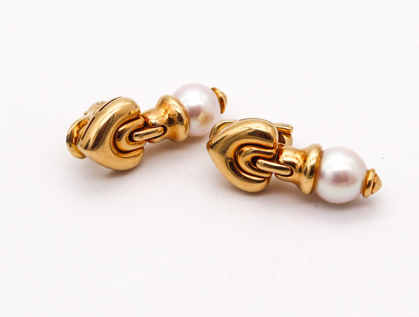 BVLGARI Roma Clips-On Dangle Earrings In 18Kt Yellow Gold With White Pearls