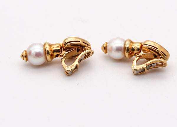 BVLGARI Roma Clips-On Dangle Earrings In 18Kt Yellow Gold With White Pearls