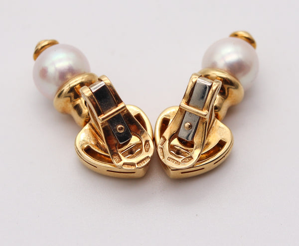 BVLGARI Roma Clips-On Dangle Earrings In 18Kt Yellow Gold With White Pearls