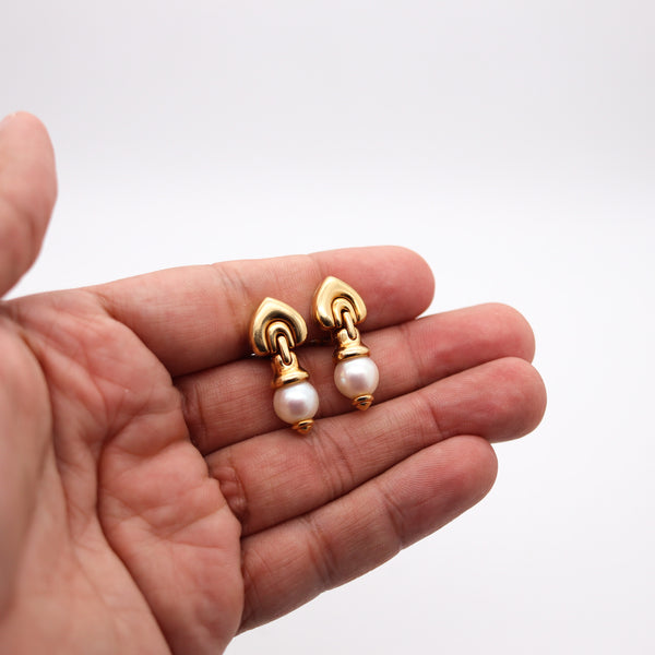 BVLGARI Roma Clips-On Dangle Earrings In 18Kt Yellow Gold With White Pearls