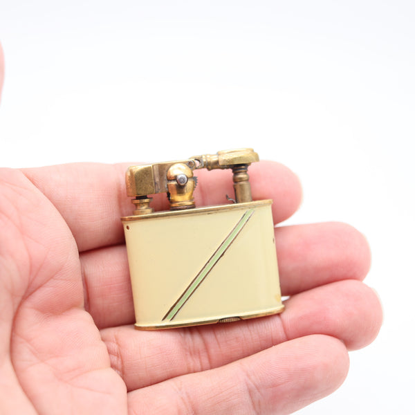 MÜLLER & GRÜNSTEIN 1928 Art-Deco Lacquered Stambul Petrol Lighter In Gilt Brass