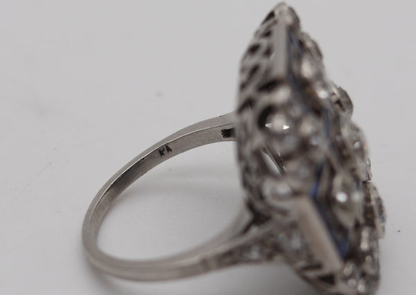 ART DECO 1928 Geometric Ring In Platinum With 5.15 Ctw In Diamonds & Sapphires