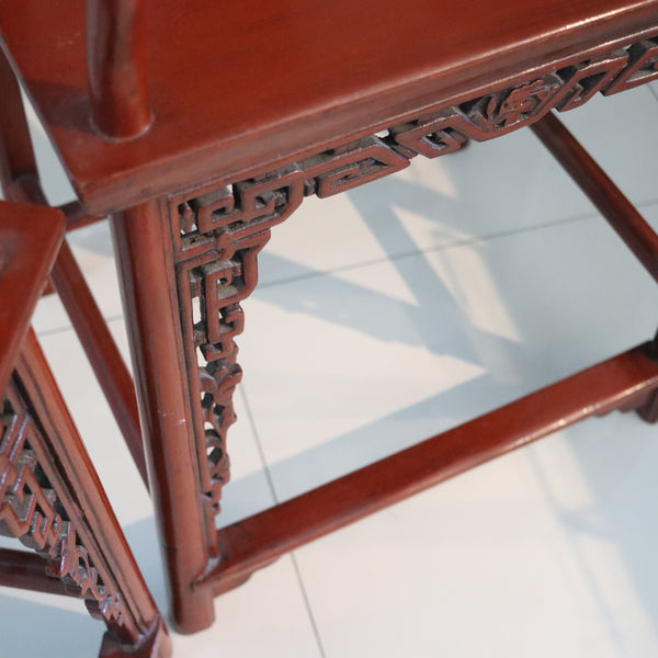 QING DINASTY 1880-1900 Pair Of Dignitaries Arm Chairs In Lacquered Carved Wood