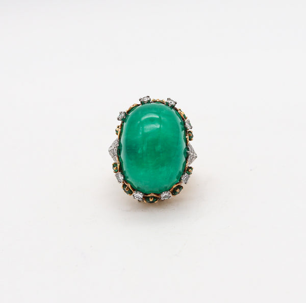 -Pierre Sterlé 1950 Modernist Ring In 18Kt Gold Platinum And 43.43 Ctw In Emerald And Diamonds