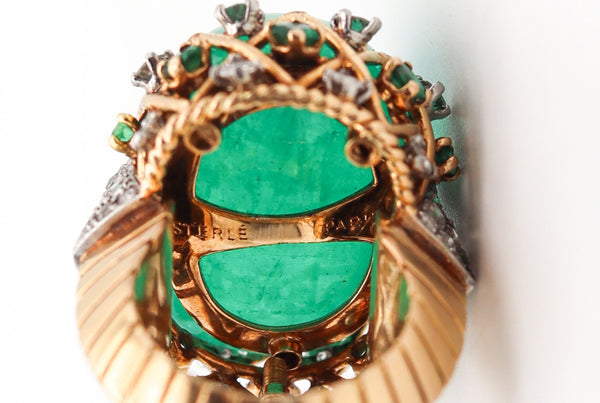 -Pierre Sterlé 1950 Modernist Ring In 18Kt Gold Platinum And 43.43 Ctw In Emerald And Diamonds