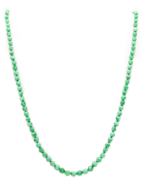 ART DECO 1930 Graduated Jadeite Jade Necklace In 14Kt Gold With Diamonds