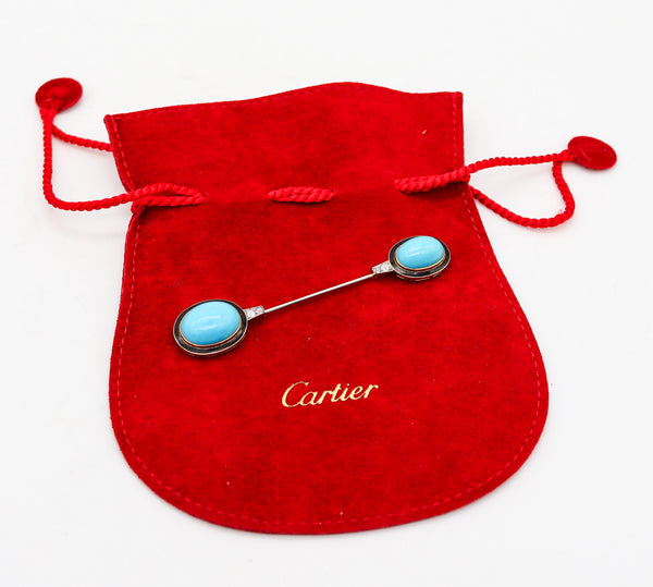 CARTIER 1930 Art Deco Enameled Jabot In 18kt Gold With Diamonds And Turquoises