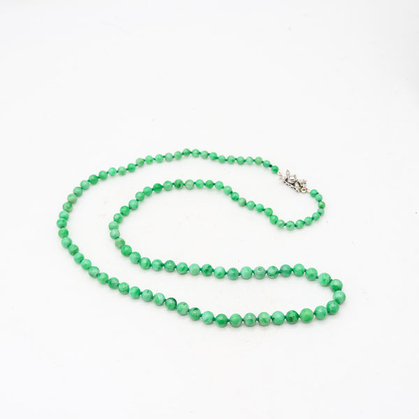 ART DECO 1930 Graduated Jadeite Jade Necklace In 14Kt Gold With Diamonds