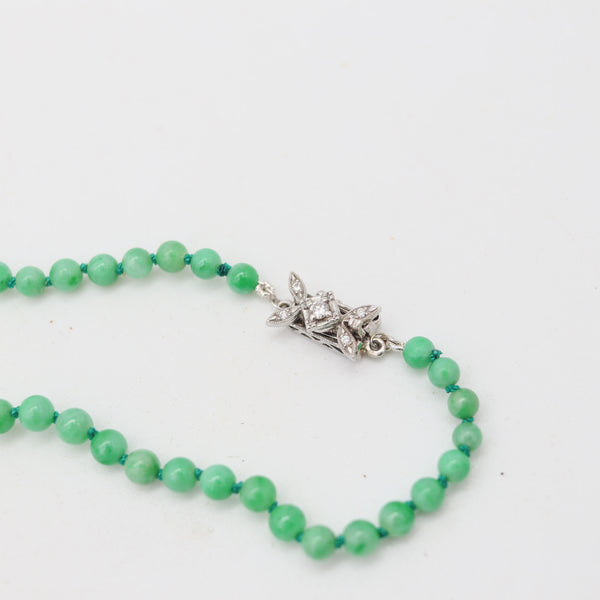 ART DECO 1930 Graduated Jadeite Jade Necklace In 14Kt Gold With Diamonds