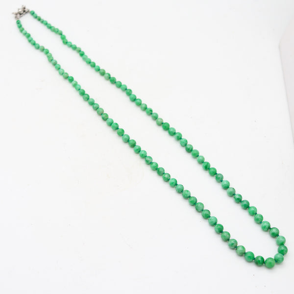 ART DECO 1930 Graduated Jadeite Jade Necklace In 14Kt Gold With Diamonds
