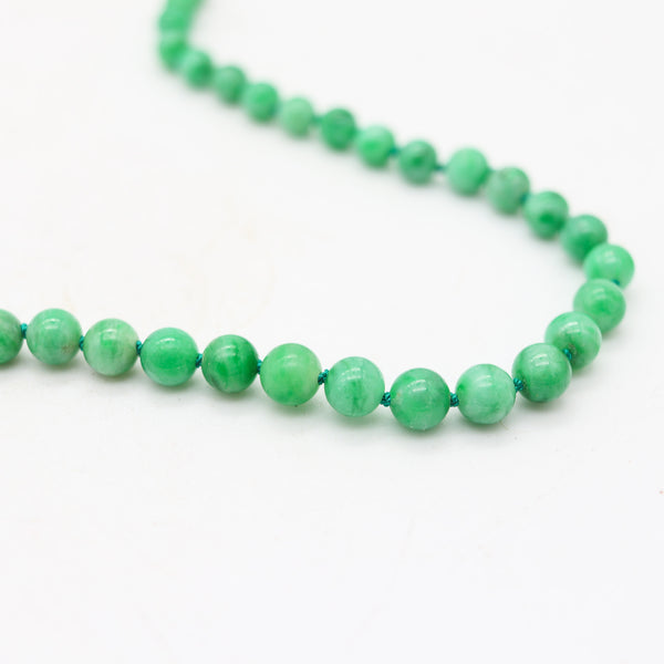 ART DECO 1930 Graduated Jadeite Jade Necklace In 14Kt Gold With Diamonds