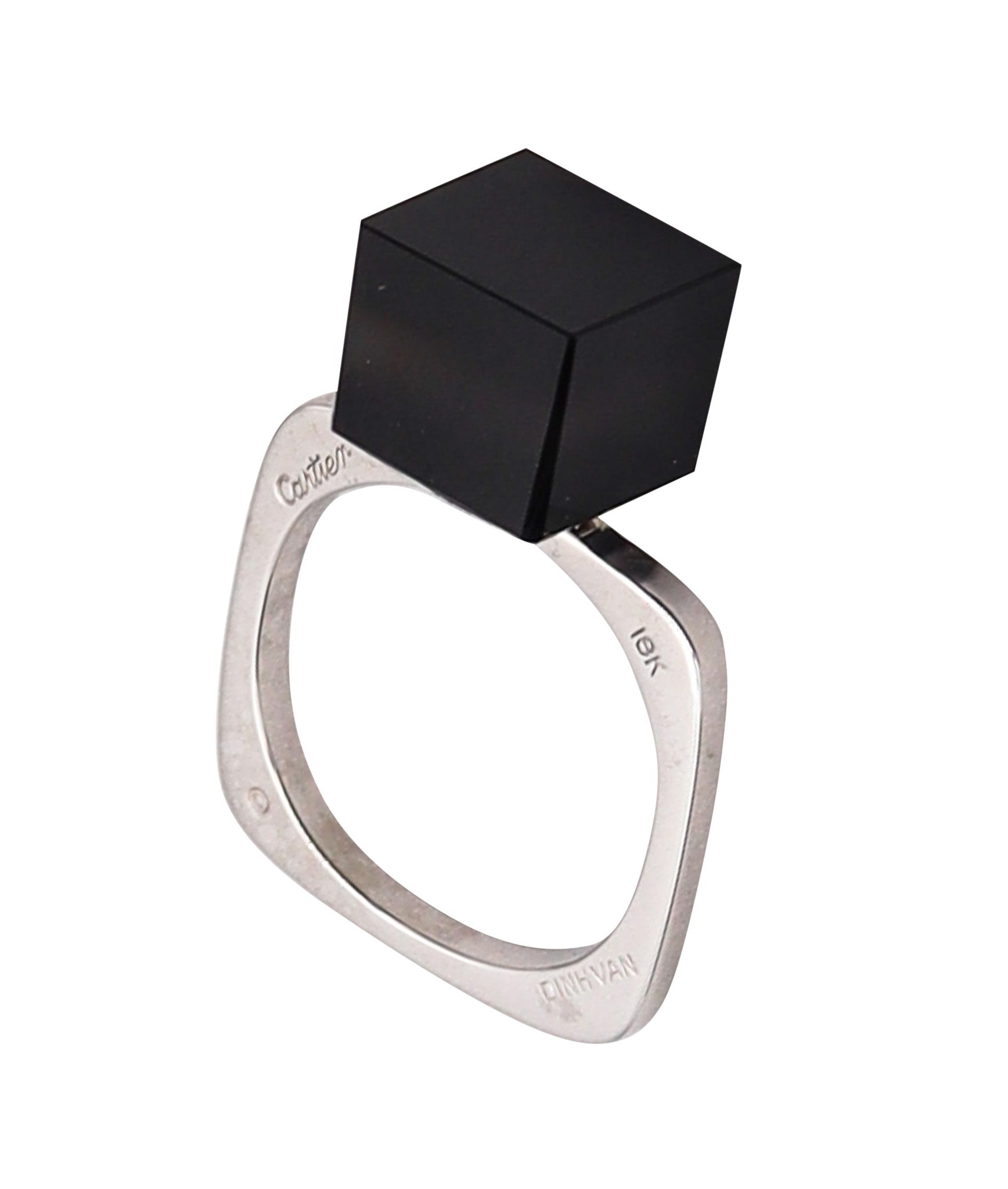 CARTIER 1970 Dinh Van Geometric Sculptural Ring In 18Kt White Gold With Onyx