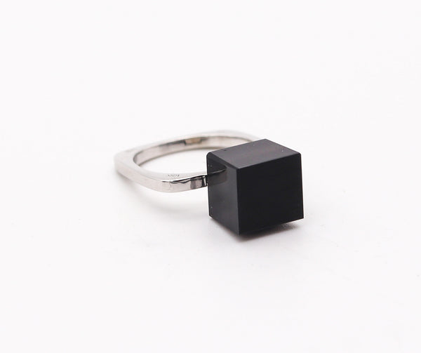 CARTIER 1970 Dinh Van Geometric Sculptural Ring In 18Kt White Gold With Onyx