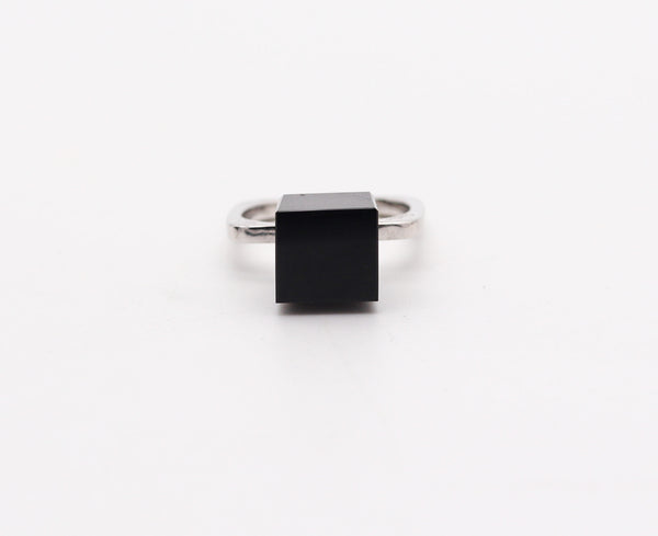 CARTIER 1970 Dinh Van Geometric Sculptural Ring In 18Kt White Gold With Onyx