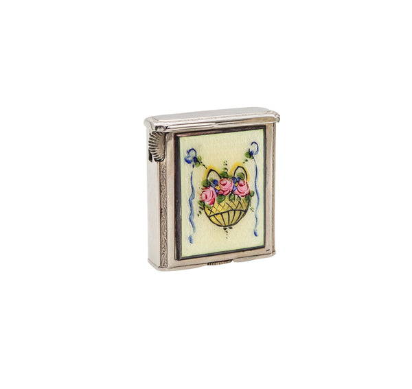 RIPLEY & GOWAN 1920 Art Deco Guilloche Enamel Lighter In .925 Sterling Silver