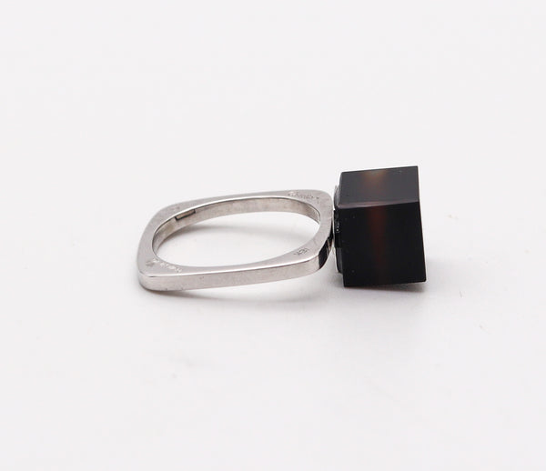 CARTIER 1970 Dinh Van Geometric Sculptural Ring In 18Kt White Gold With Onyx