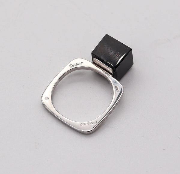 CARTIER 1970 Dinh Van Geometric Sculptural Ring In 18Kt White Gold With Onyx