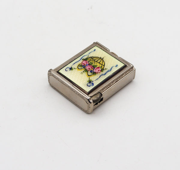 RIPLEY & GOWAN 1920 Art Deco Guilloche Enamel Lighter In .925 Sterling Silver