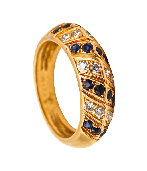 VAN CLEEF & ARPELS Paris Band Ring In 18Kt Gold With Diamonds And Sapphires