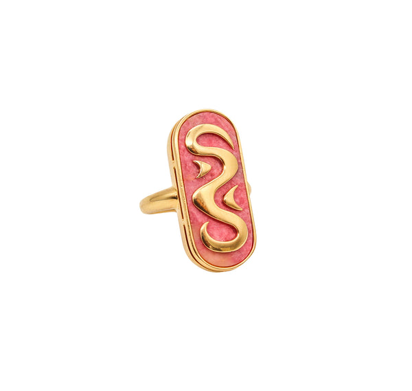 BVLGARI Roma 1970 Modernist Artistic Ring In 18Kt Yellow Gold With Rhodochrosite