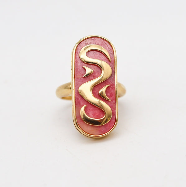 BVLGARI Roma 1970 Modernist Artistic Ring In 18Kt Yellow Gold With Rhodochrosite