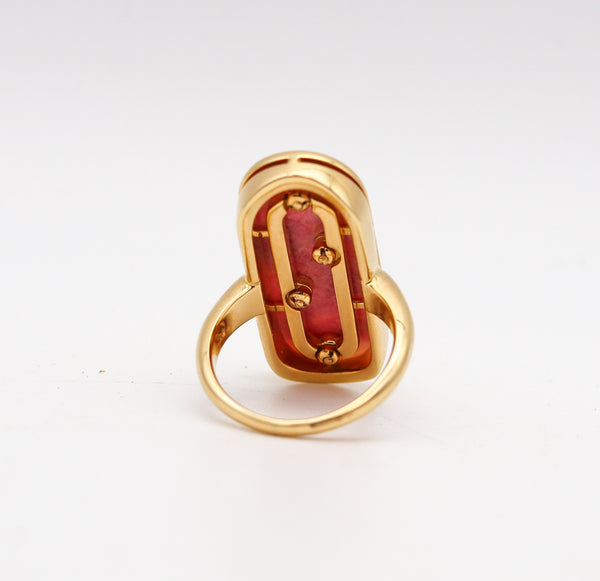 BVLGARI Roma 1970 Modernist Artistic Ring In 18Kt Yellow Gold With Rhodochrosite