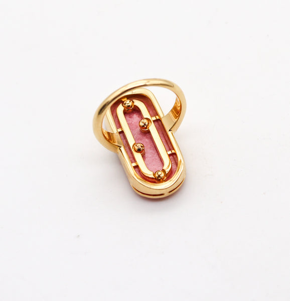 BVLGARI Roma 1970 Modernist Artistic Ring In 18Kt Yellow Gold With Rhodochrosite