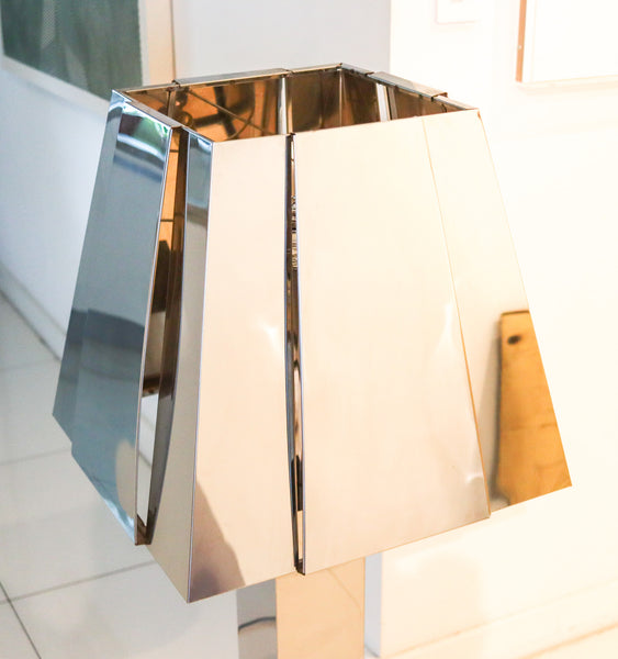 CURTIS JERE 1970 Monumental Skyscraper Table Lamp In Polished Chromed Steel