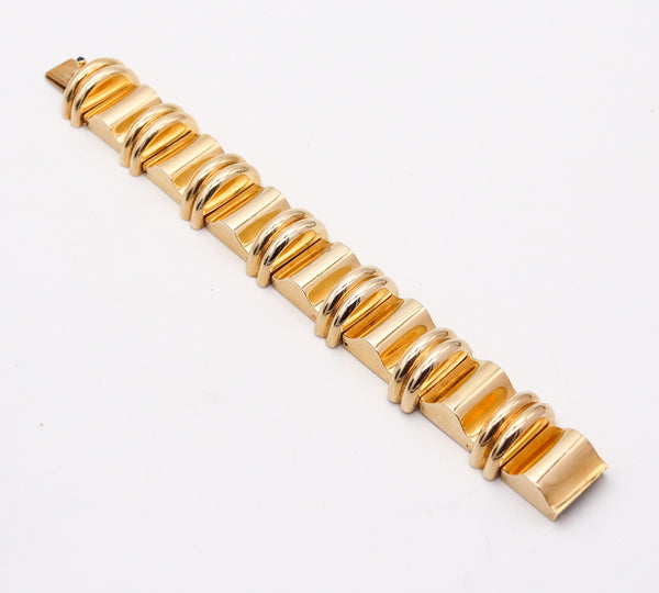 TIFFANY & CO. 1950 Retro Modernist Geometric Bracelet In Solid 14Kt Yellow Gold