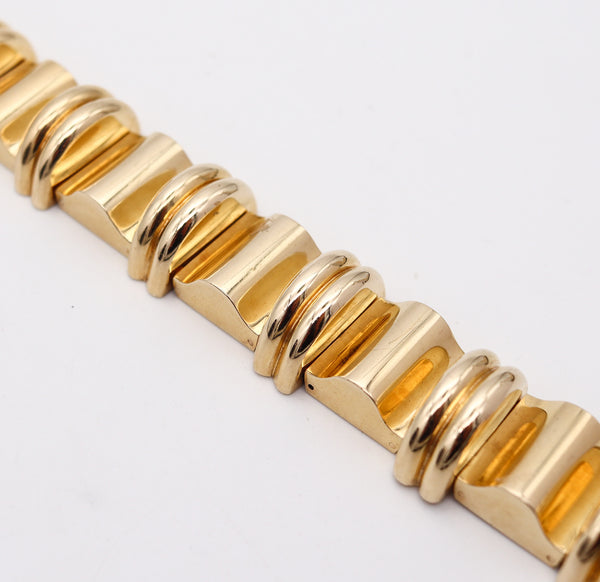 TIFFANY & CO. 1950 Retro Modernist Geometric Bracelet In Solid 14Kt Yellow Gold