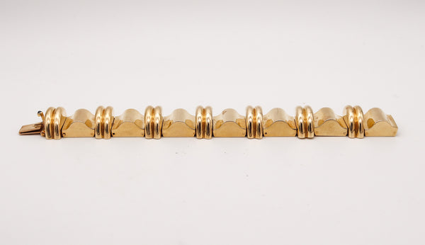 TIFFANY & CO. 1950 Retro Modernist Geometric Bracelet In Solid 14Kt Yellow Gold