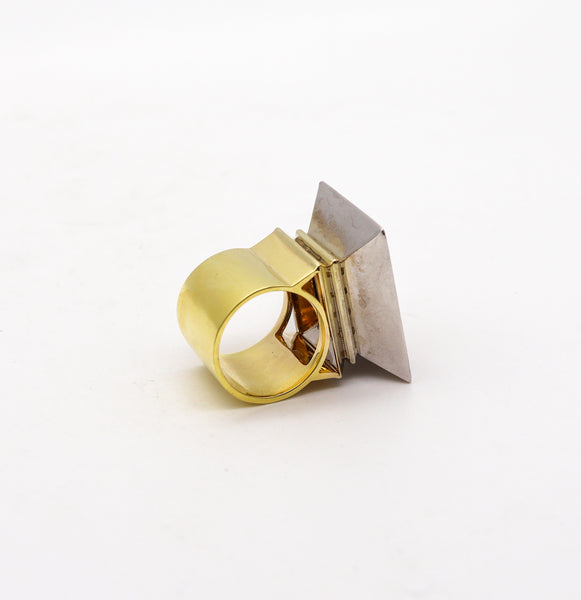 -French 1950 Retro Modernist Geometric Ring In 18Kt Gold With 23.96 Ctw Topaz
