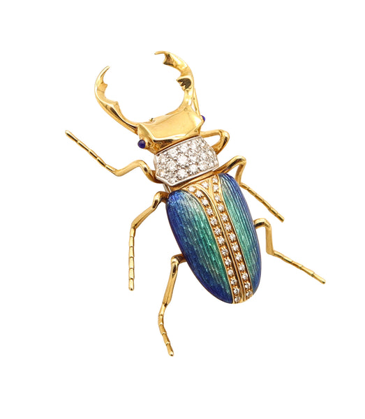TIFFANY & CO. 1960 Enameled Scarab Brooch In 18Kt Yellow Gold With Diamonds