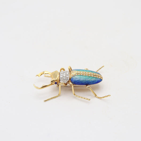 TIFFANY & CO. 1960 Enameled Scarab Brooch In 18Kt Yellow Gold With Diamonds
