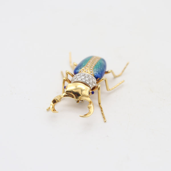 TIFFANY & CO. 1960 Enameled Scarab Brooch In 18Kt Yellow Gold With Diamonds